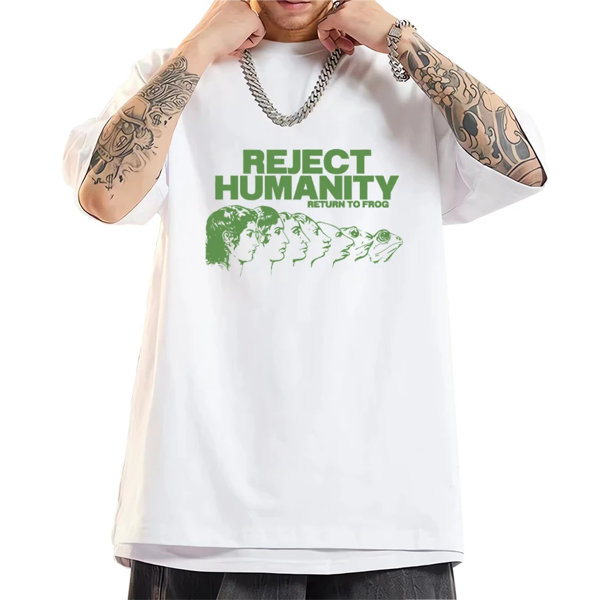 

2025 Reject Humanity Return To Frog Funny Meme Graphics T shirt Men Women harajuku short sleeve T-shirts Unisex Oversized Tops