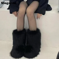 Ladies Sexy Faux Fox Fur Boots Women Fluffy Fur Snow Boots Female Winter Warm Plush Platform Shoes Furry Fur Bottes Luxury Boots