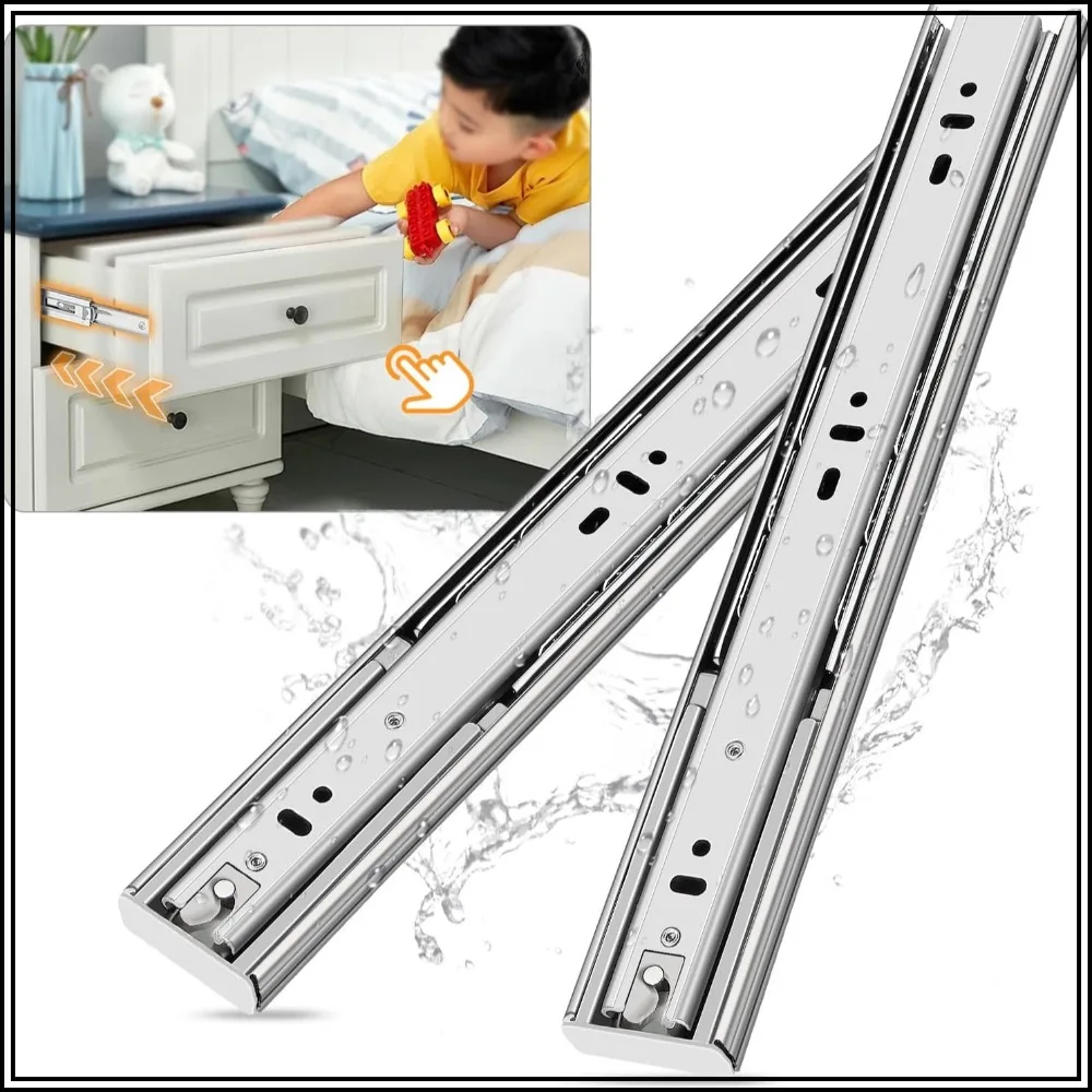 

Soft Close Stainless Steel Full Extension Drawer Slides Side Mount 10-24 inch Ball Bearing Rails Heavy Duty 100 lb 1 Pair