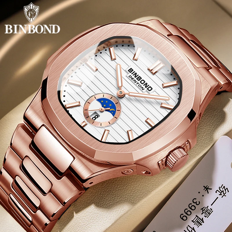 BINBONG B1786 Business Men's Watches Quartz Casual Retro Versatile Stainless Steel 30M Waterproof Luminous Luxury Men Watches