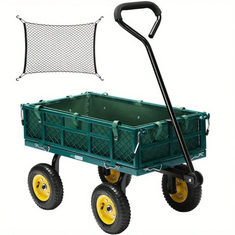 Heavy Duty Capacity Mesh Steel Garden Cart Yard Dump  Lawn Utility Truck Outdoor Folding  Vehicle, Detachable Side