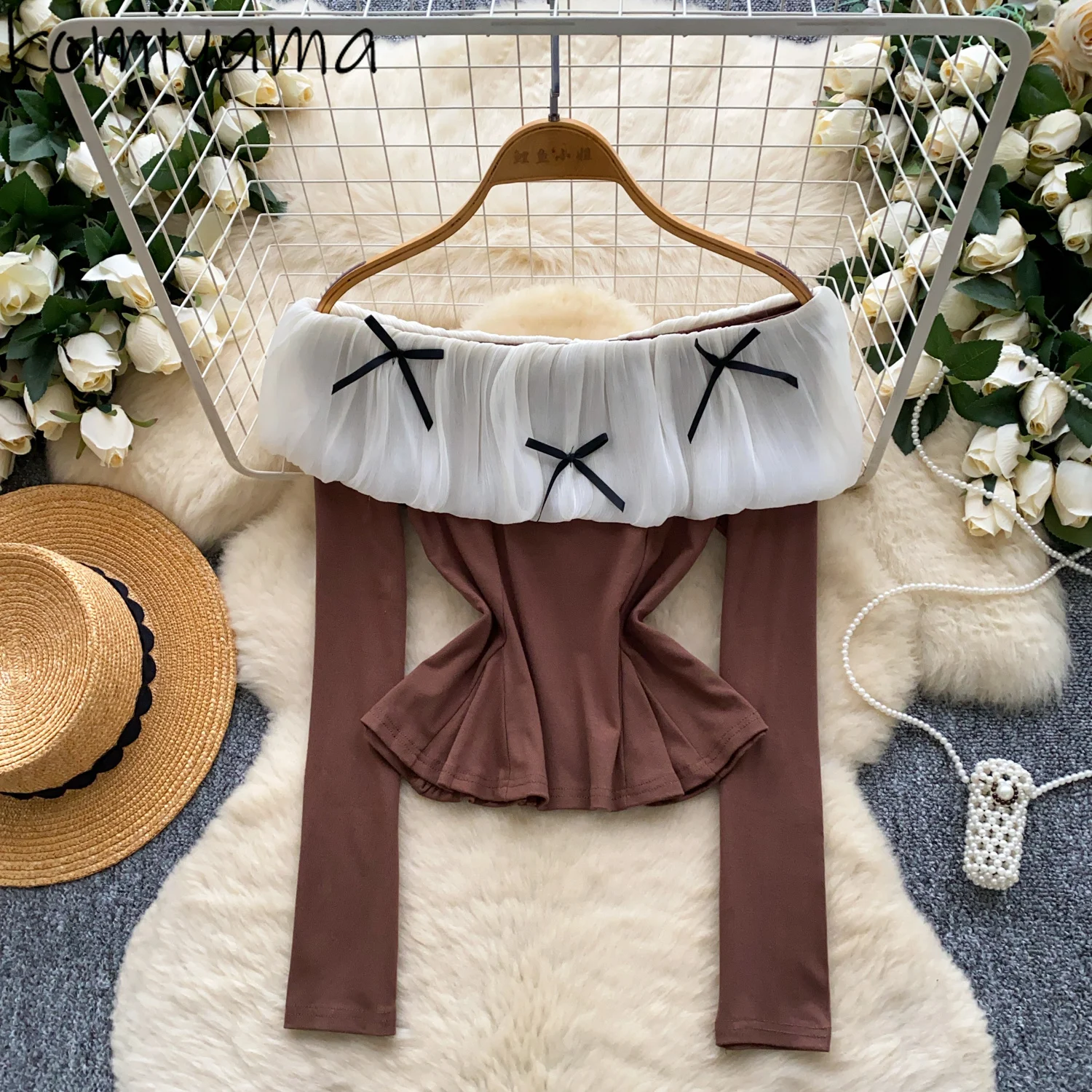

Лоскутные топы с бантом Ropa Mujer Pure Desire Style с длинными рукавами Roupas Feminina, осенняя универсальная женская одежда, хитовые цвета, Camisetas