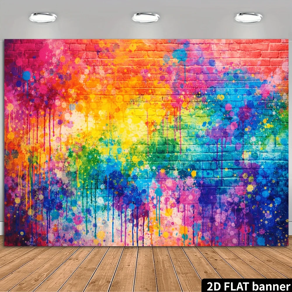 Rainbow Paint Splatter Brick Wall Graffiti 2D Flat Tapestry Backdrop For Studio Decor Colorful Art Wall Hanging Print