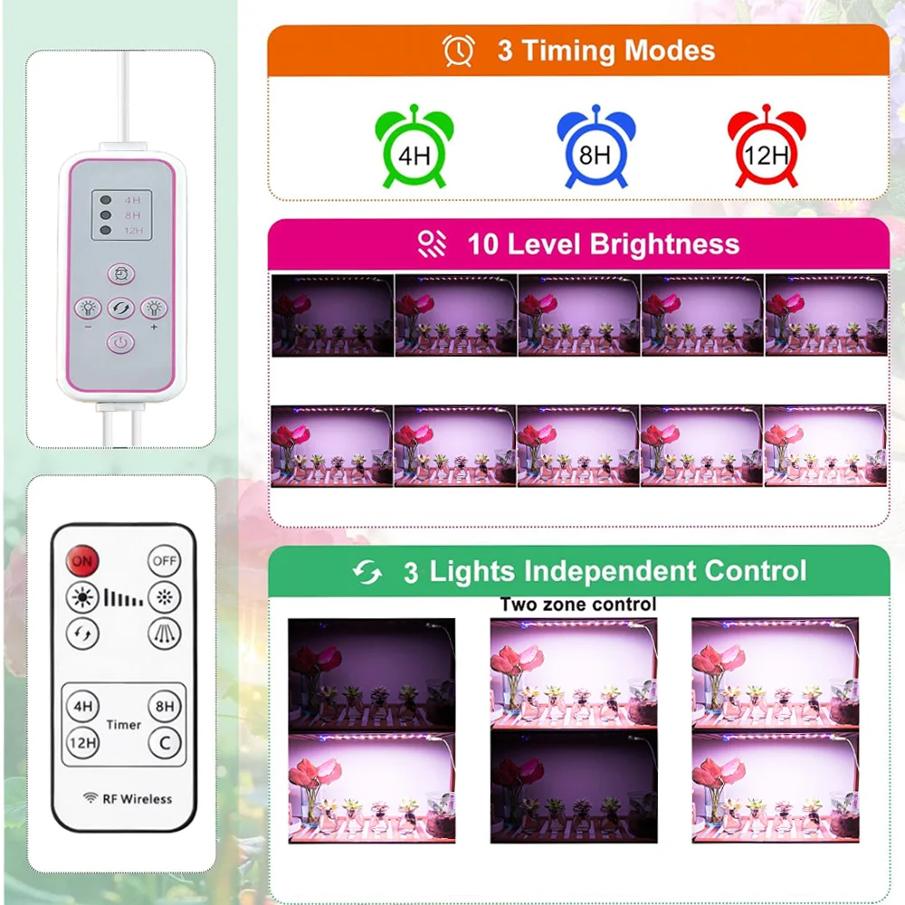 Imagem -02 - Led Crescer Luz do Painel Ultra-fino Espectro Completo Temporizador Regulável Controle Remoto sob o Armário Crescente Lâmpada Planta Interior Luzes 2024