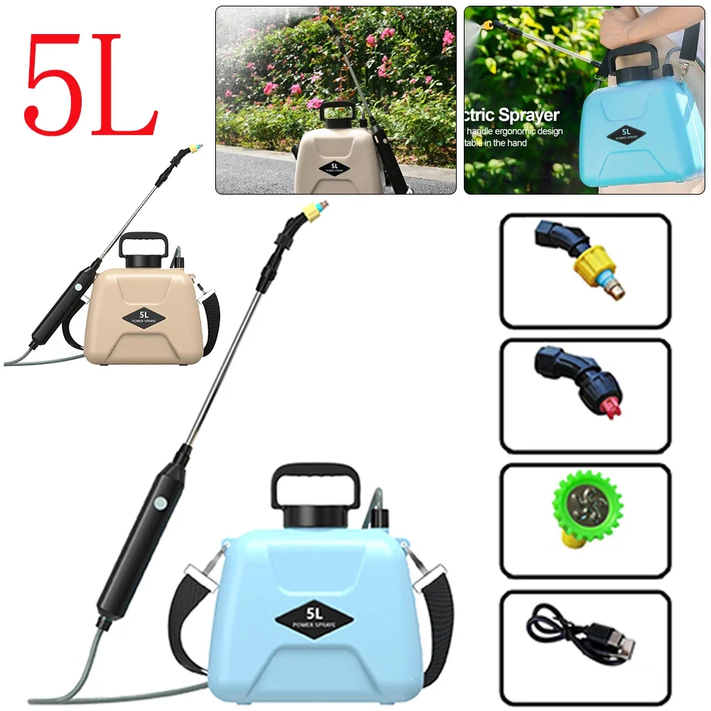 

Shoulder-type Electric Pesticide Sprayer 5L Watering Can with Spray Gun Automatic Garden Plant USB Rechargeable Irrigation Tool