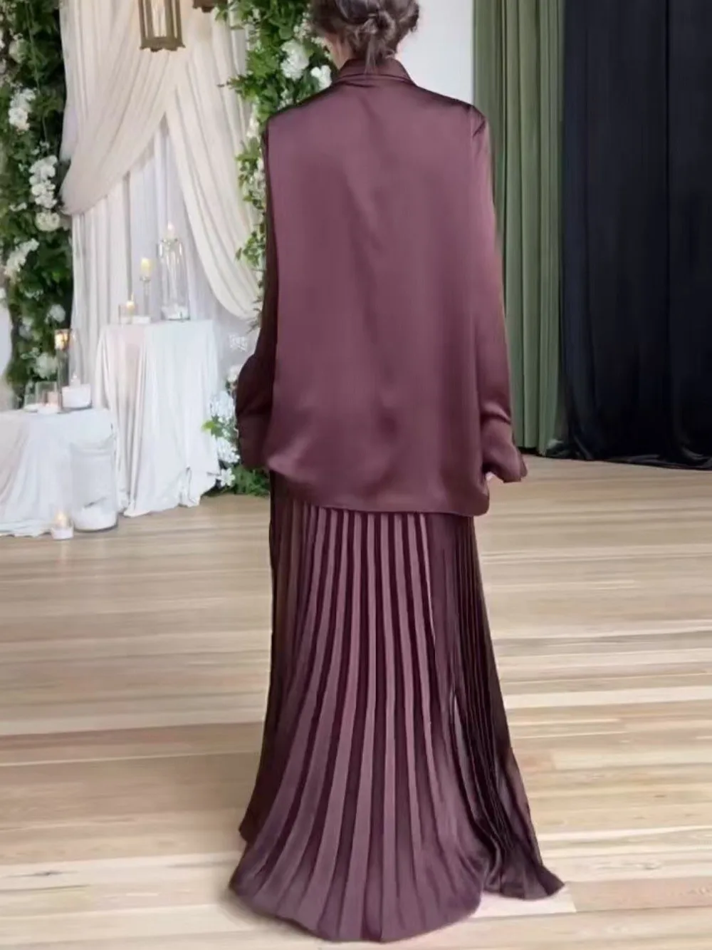Dubai Donna Top Camicia Gonna a pieghe Set da 2 pezzi Eid Set musulmano Blazer Gonna a maniche lunghe Abiti Arabo Dubai Musulman Ensembles 2025