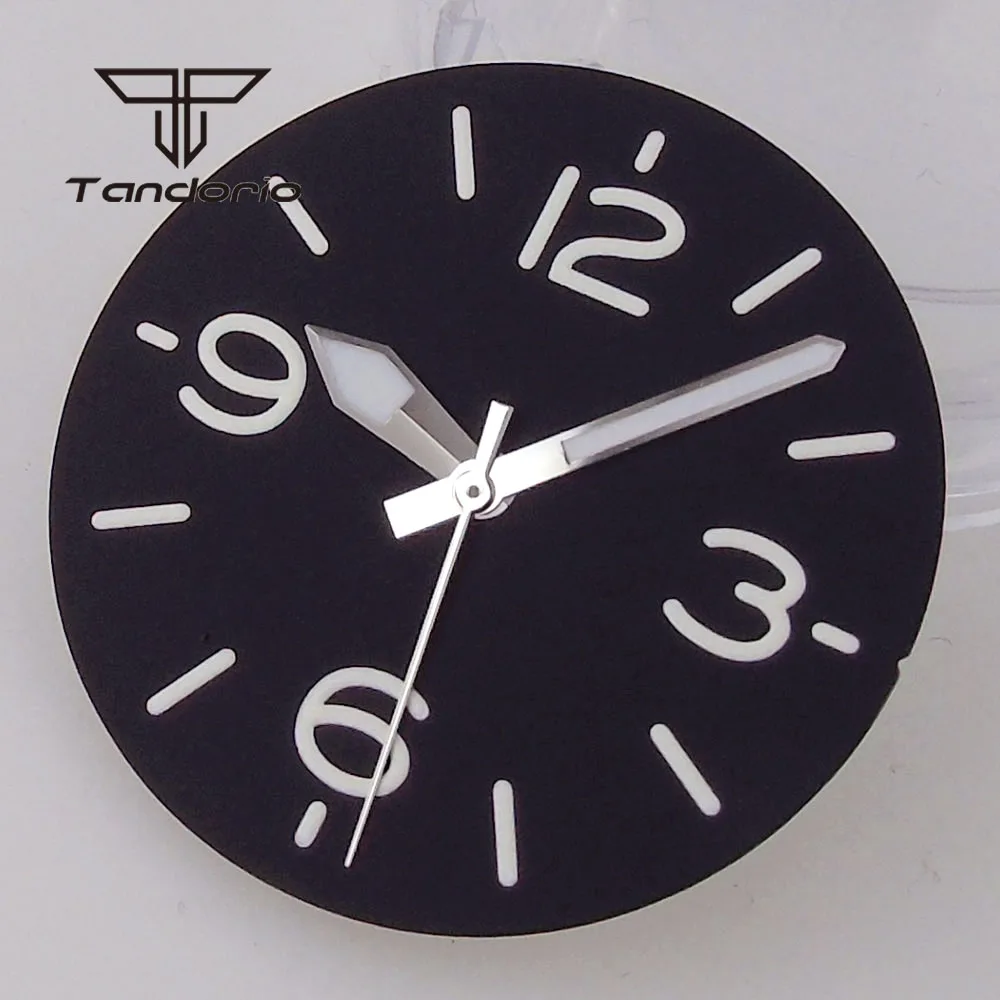 

29mm Black Watch Dial Sterile Face Silver Hands Set Green Luminous Accessories Fit NH35 NH36 ETA2824 PT5000 Automatic Movement