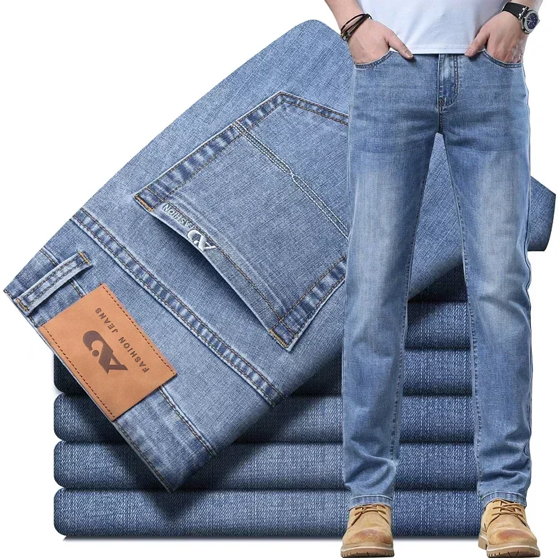 2024, dünnes oder dickes Material, schmale Passform, für Herren, luxuriös, klassischer Stil, Herrenjeans, Business-Stretch-Denim, Herrenhose, Kleidung