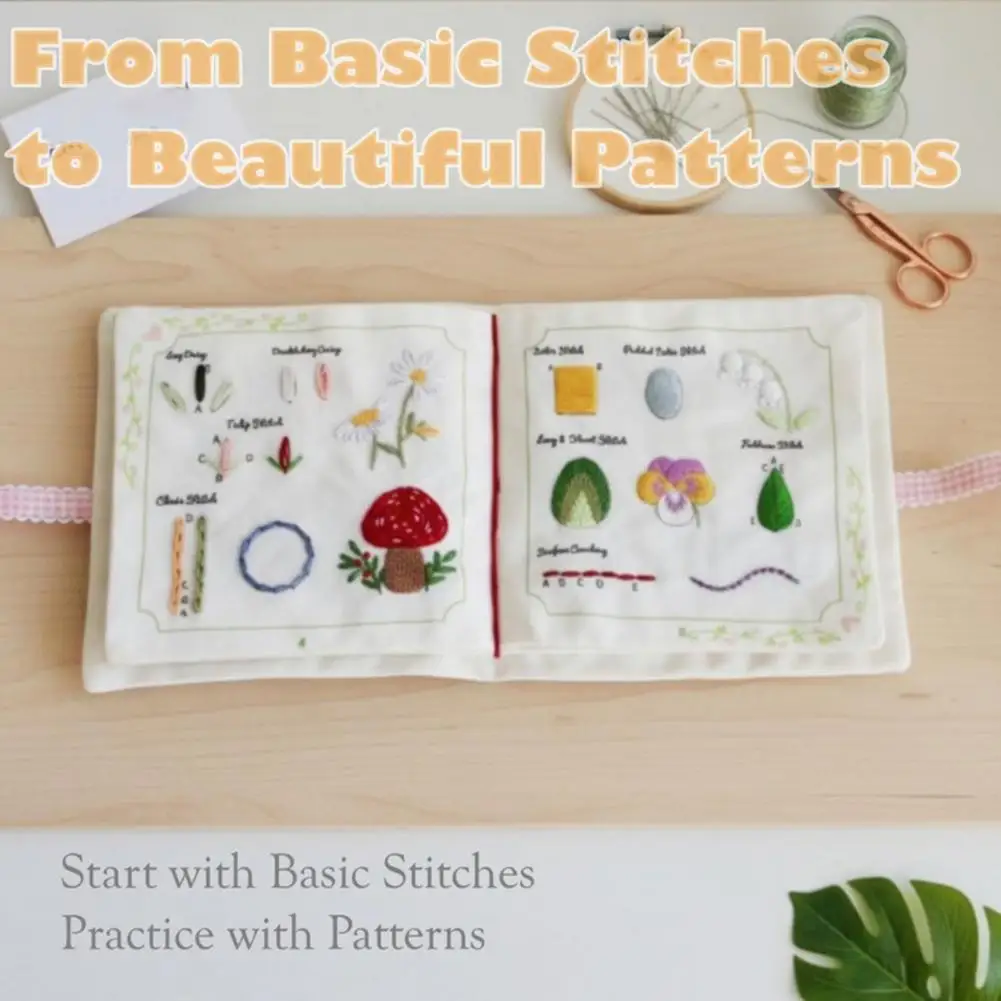 

Beginner Embroidery Stitch Book Stitch Practice Book with Fabric Pages 30 Hand Embroidery Stitches Flower Designs DIY Sewing Kit