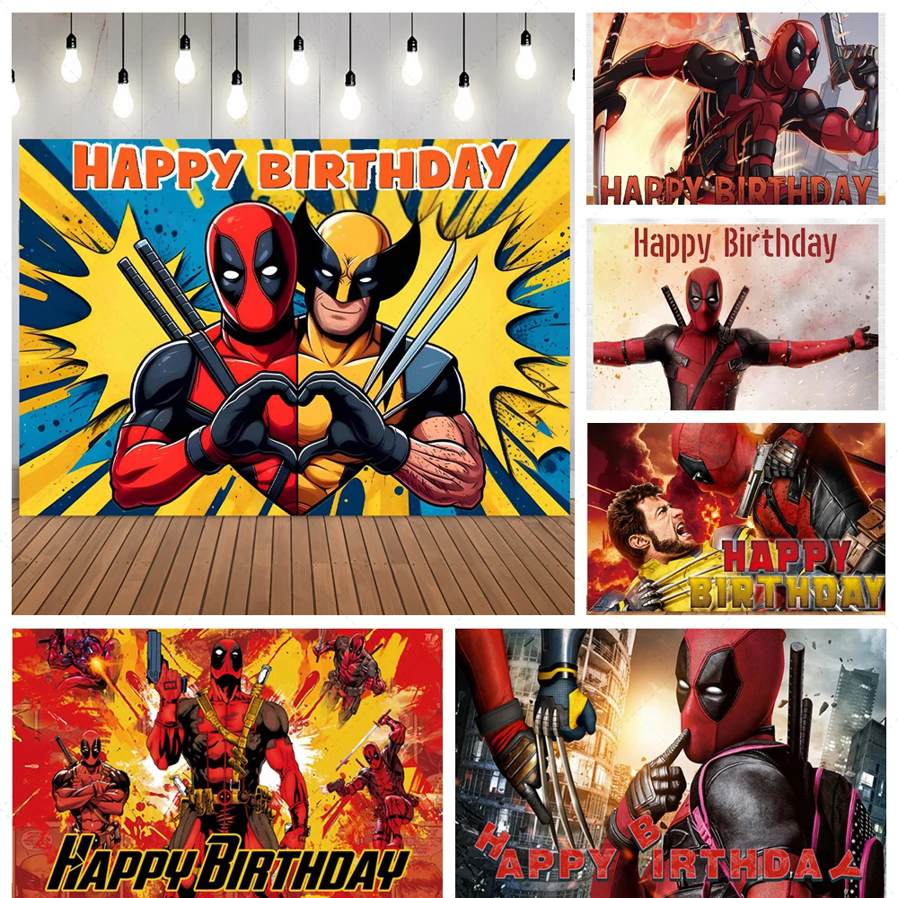 Deadpool and Wolverine Theme Backdrop Boys Kids Birthday Party Decoration Background Supplies Baby Shower Photo Custom Banner