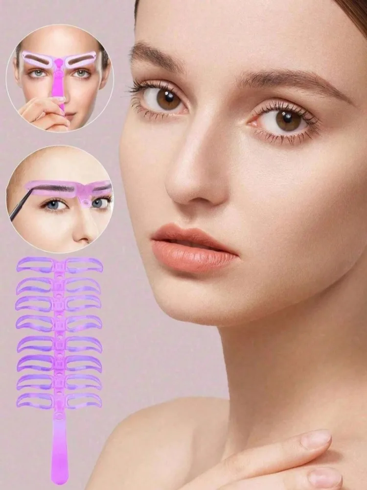 مجموعة استنسل الحواجب مكونة من 8 أنماط قابلة لإعادة الاستخدام - أداة تشكيل حواجب احترافية لأقواس متناظرة مثالية، معبد مكياج الحواجب بنفسك #1