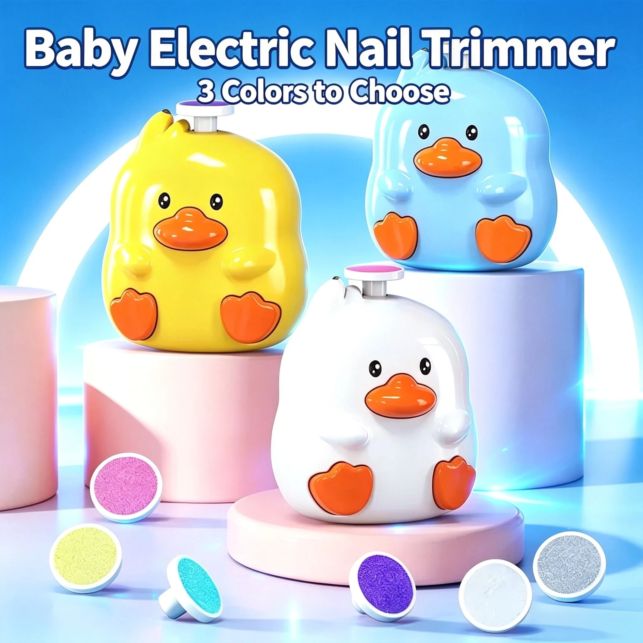 Cute Duck Electric Baby Nail Trimmer, Safe Automatic Grinding Head with LED Light, Quiet Toddler Hand & Foot Manicure Care Kit