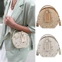 Moda damska letnia torebka torba ze słomy małe okrągłe torby na ramię dziewczęce torby typu crossbody