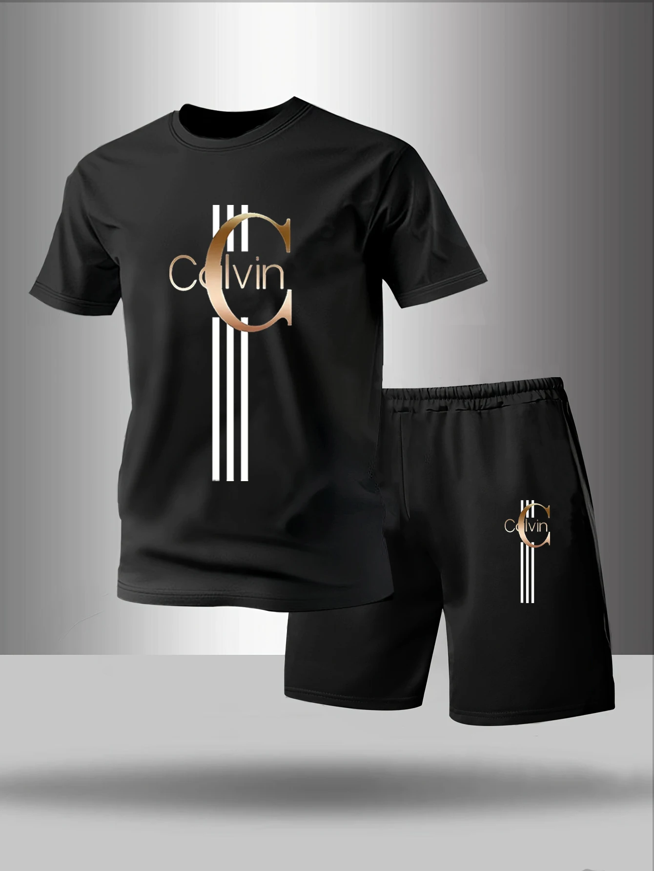 

Two piece men's pajamas for spring summer autumn winter short sleeved shorts fashionable letter pattern home suit set