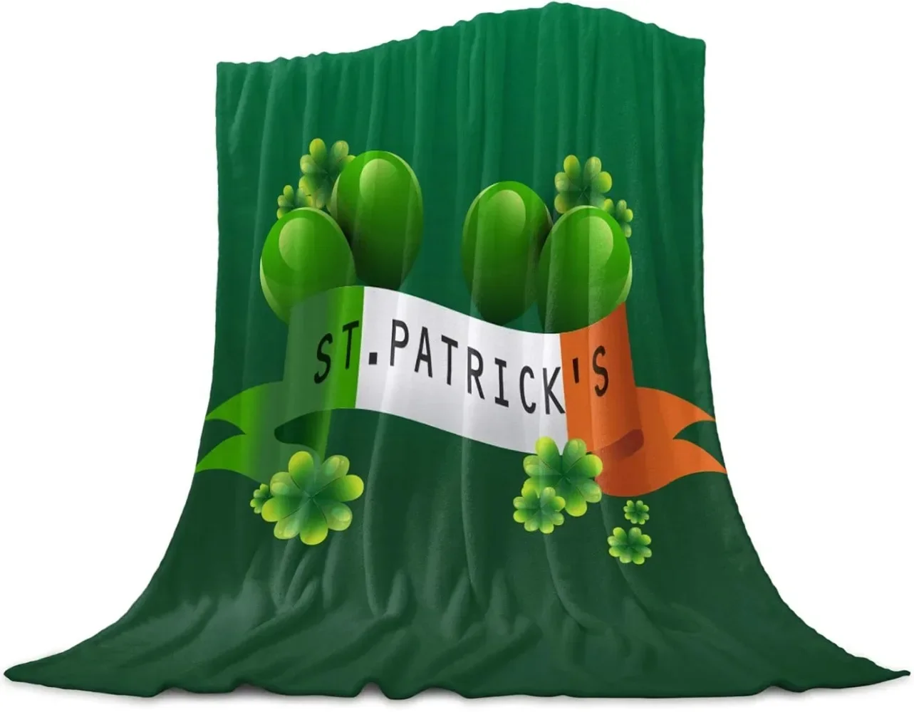 1pcSt. Patrick's Day Blanket Spring Holiday Decorations Green Lightweight Soft Warm Cozy Blanket for Couch Bed Sofa