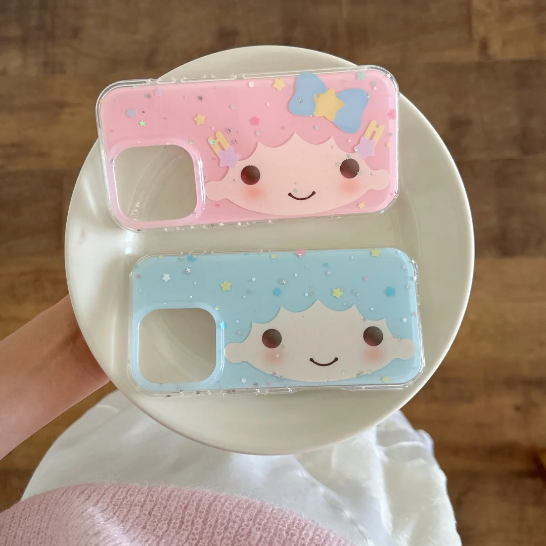

Kawaii 3D Cartoon Little Twin Stars Soft Silicone Phone Case For iphone 16 ProMax 15 14 13 12 Pro Max 14 plus Shockproof Cover