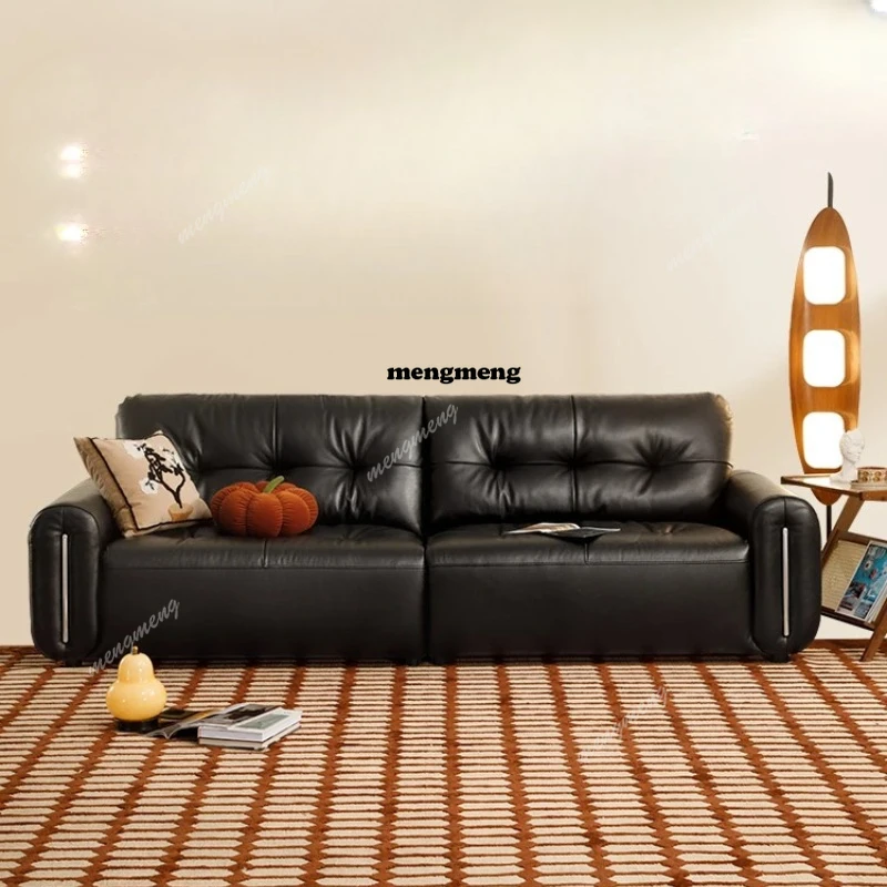 

Big black cow medieval Bauhaus semi-green leather living room small apartment leather sofa 2025 new