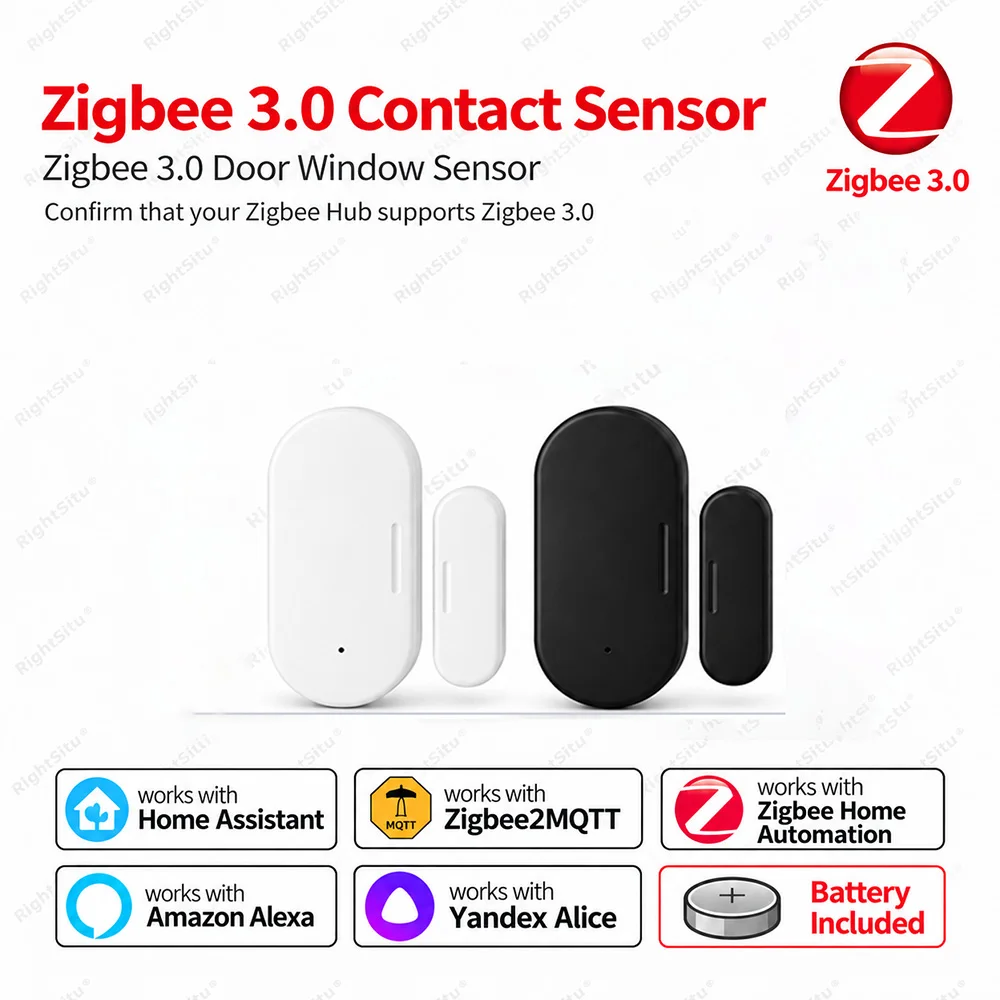 Zigbee 3.0 Magnetic Door Window Sensor Contact Open Close Detector Zigbee Hub Required Works With Zigbee2MQTT ZHA Yandex