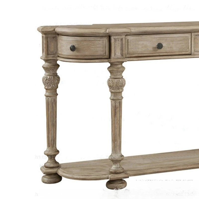 American solid wood porch oak carved wall table, drawer storage retro foyer decorative table