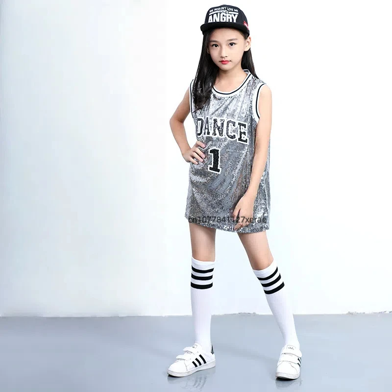 Children's Street Dance Costume, Female Jazz Sequin Dance Performance Costume, Student Sports Meet Cheerleading Performance