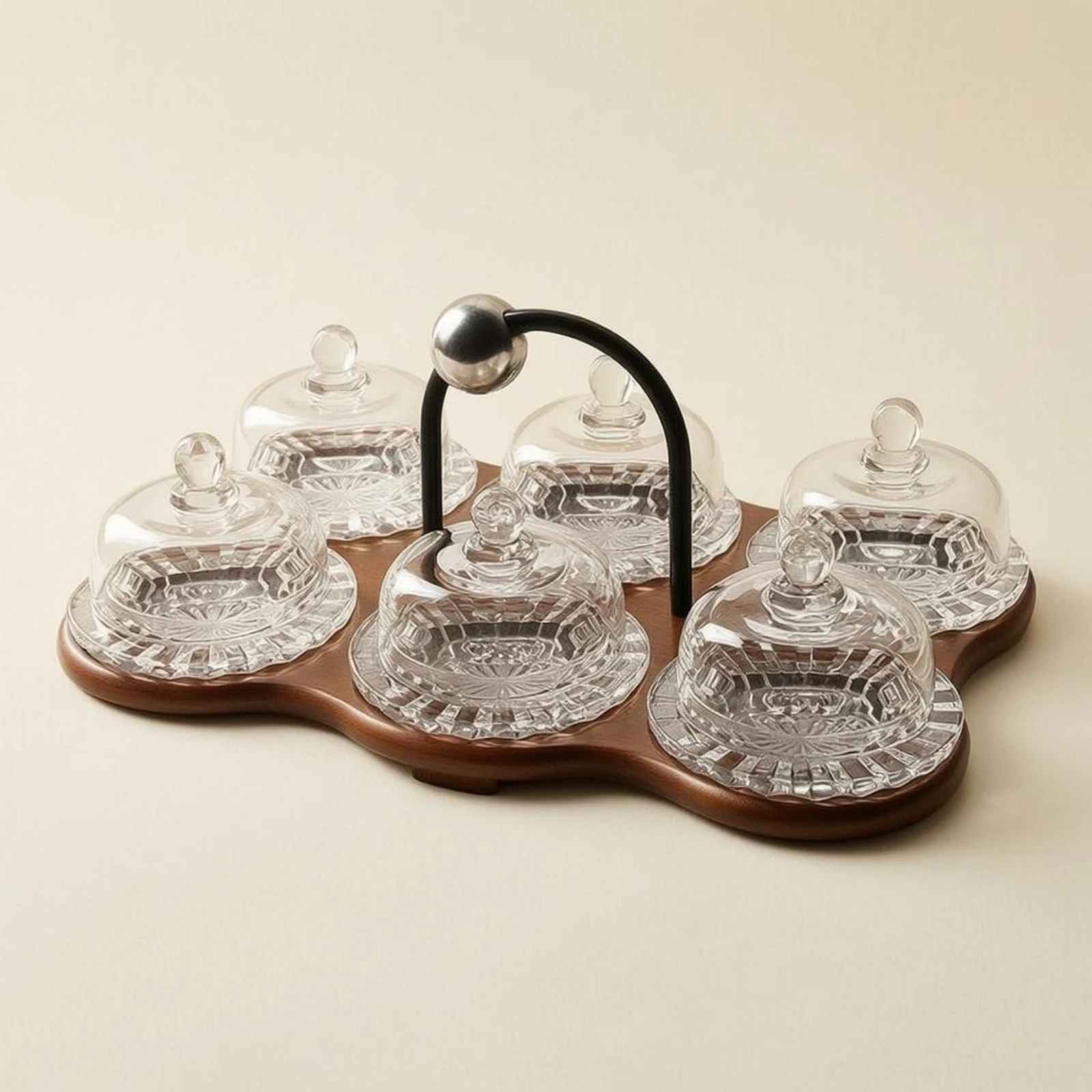 Wooden Dessert Serving Tray Carrying Handle Glass Lid Tray Food Platter Even Surface Tableware Rustic Style
