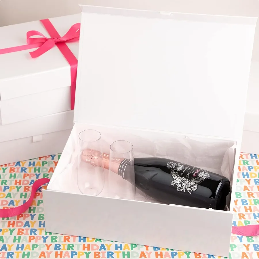 Purple Q Crafts White Hard Gift Box With Magnetic Closure Lid 14 x 9 x 4 Rec Favor Boxes With White Glossy Finish 1 Box