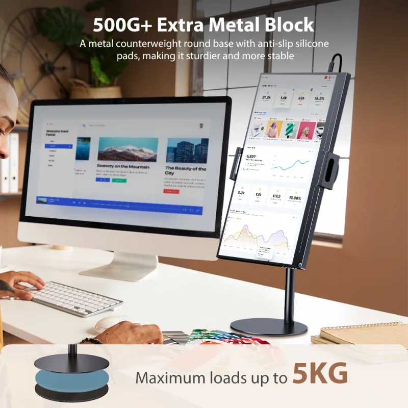 Adjustable Height Monitor Stand VESA Compatible Wider Base Portable Tablet Holder Desk Mount for Standing Workstation up to 24kg