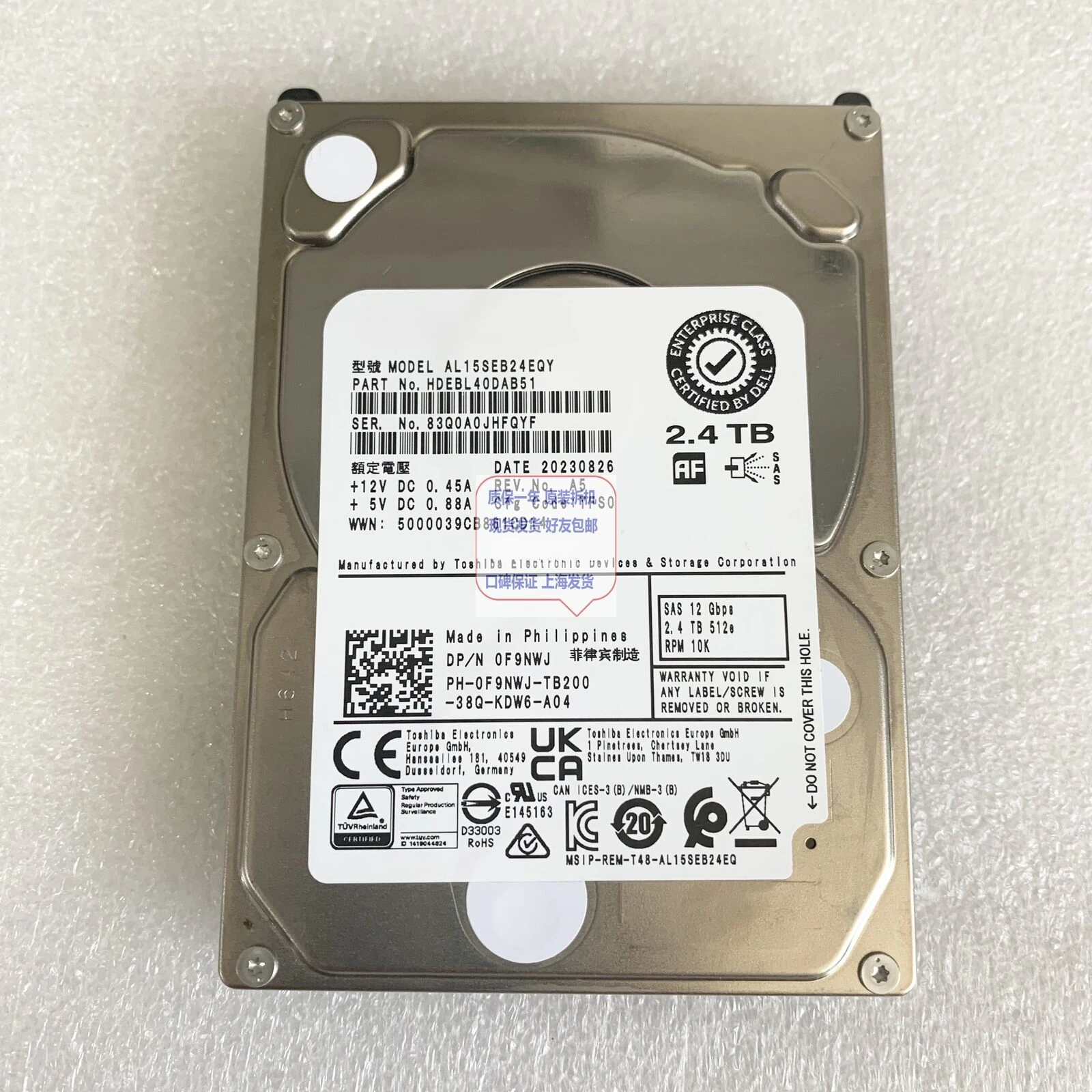 0 Power-on disassembly R950 R750 2.4TB HDEBL40DAB51 AL15SEB24EQ 0F9NWJ Used
