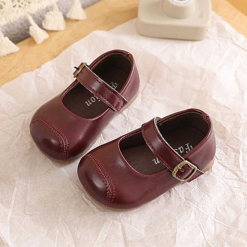 

Детские туфли-балетки однотонные универсальные для прогулок с мягкой нескользящей подошвой, новинка 2026 года, детские туфли-принцессы с круглым носком