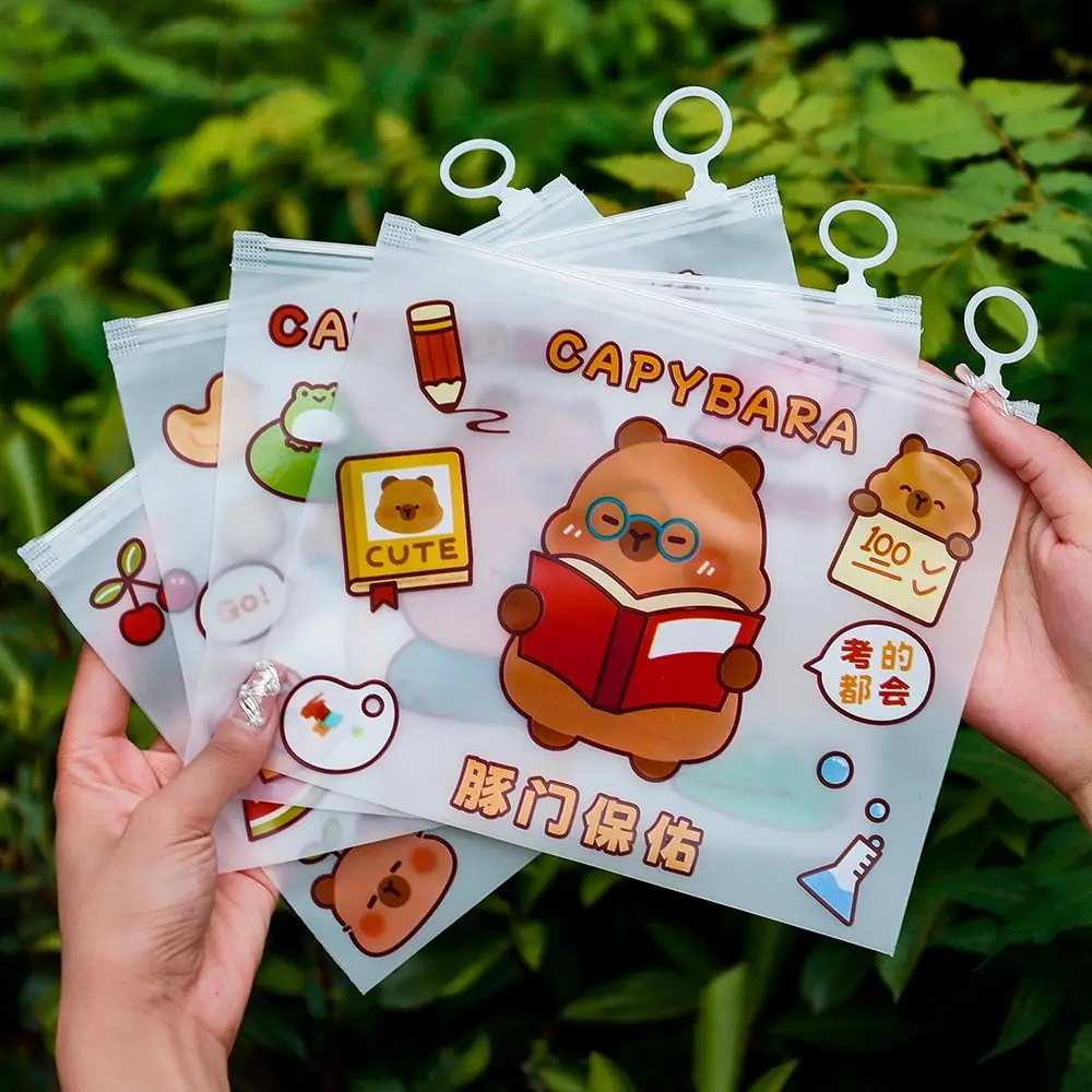Thickened PVC Waterproof File Folder Capybara Zipper Pen Bag Large Capacity Transparent Document Folder Students