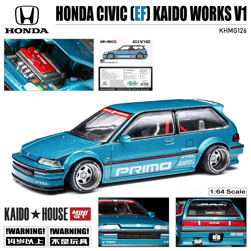 KAIDO HOUSE x MINIGT 1:64 Honda Civic EF Alloy compression shaft miniature model, adult decoration, boy toy, birthday gift