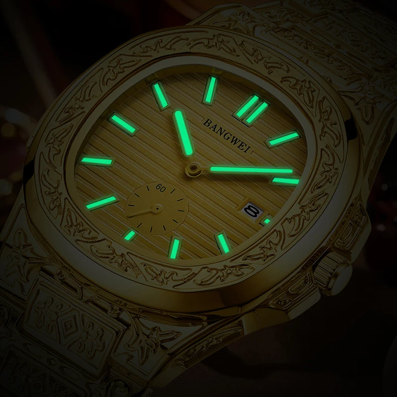 BANGWEI Orologio da uomo in oro Orologio quadrato creativo di lusso delle migliori marche per uomo Orologi da polso al quarzo da uomo impermeabili sportivi in acciaio inossidabile