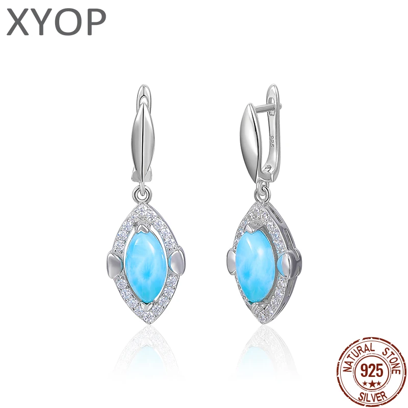 

XYOP 925 sterling Silver Gradient Transition Natural Larimar Earring Jewelry Personality Gathering