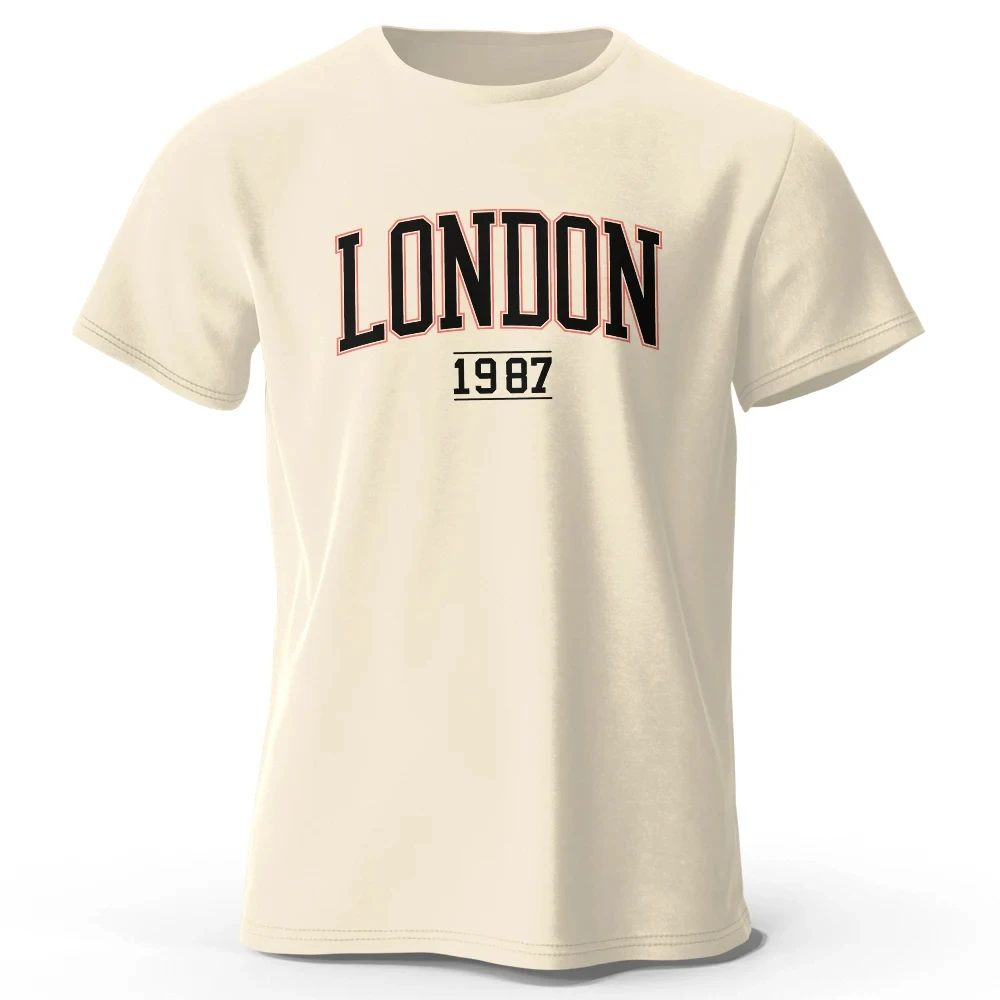 2024 New Summer Men's London 1987 Vintage T-shirt Sport Fashion 100% Cotton Print Oversized Tees For Men Women Sportswear Tops