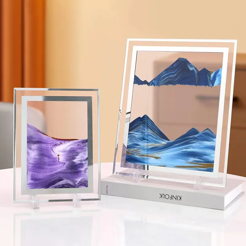 

Square Sandscape Moving sand Art Picture 3D Deep Sea Hourglass in Motion Quicksand Craft Flowing Sand Painting Home Decor Gift