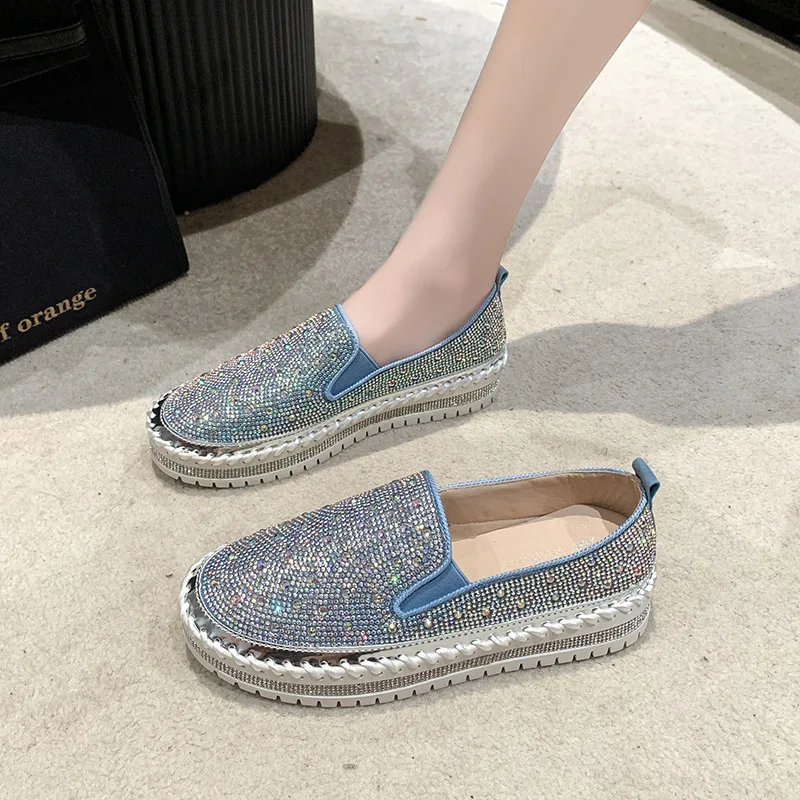 Round Toe Womens Loafers Shoes Clogs Platform Slip-on Female Footwear Casual Sneaker All-Match Modis Crystal Creepers Slip On Dr