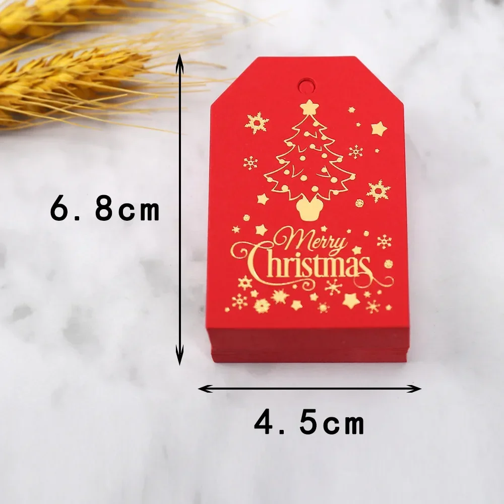 50pcs Merry Christmas Gift Tags Red White Paper Cards Labels Xmas New Year Party Bags Boxes Packaging Hang Tag Navidad Supplies