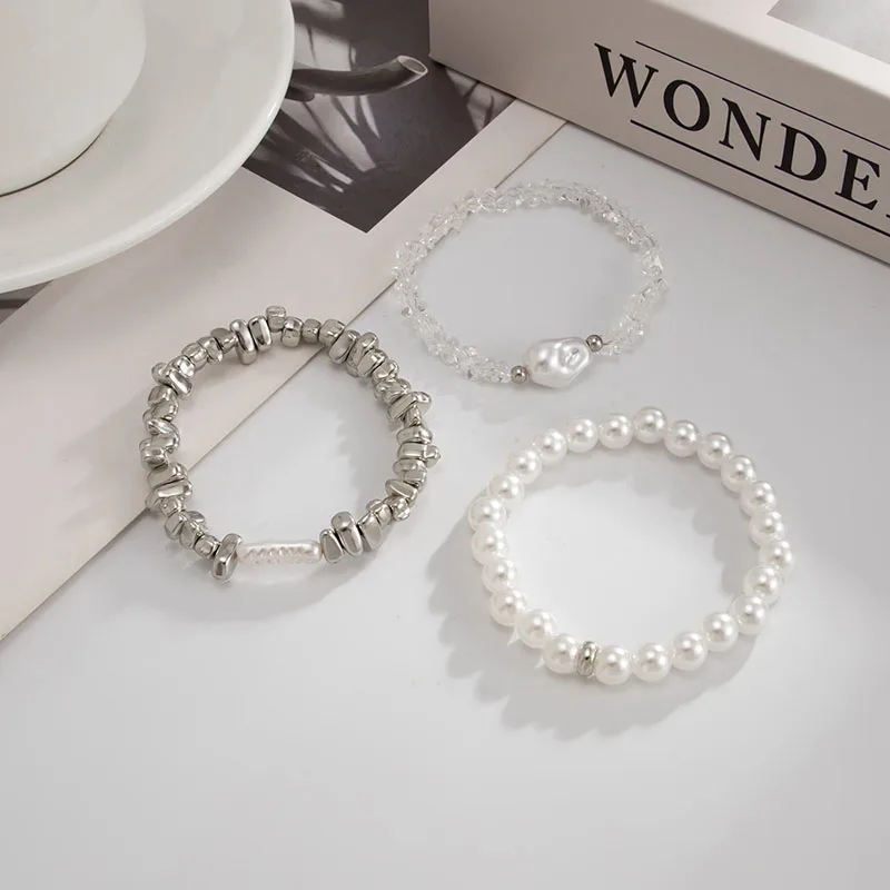 New Fashion Irregular CCB Beads Bracelets For Women Vintage Imitation Pearl Chain Bracelet Set Jewelry Party Gift - view 5