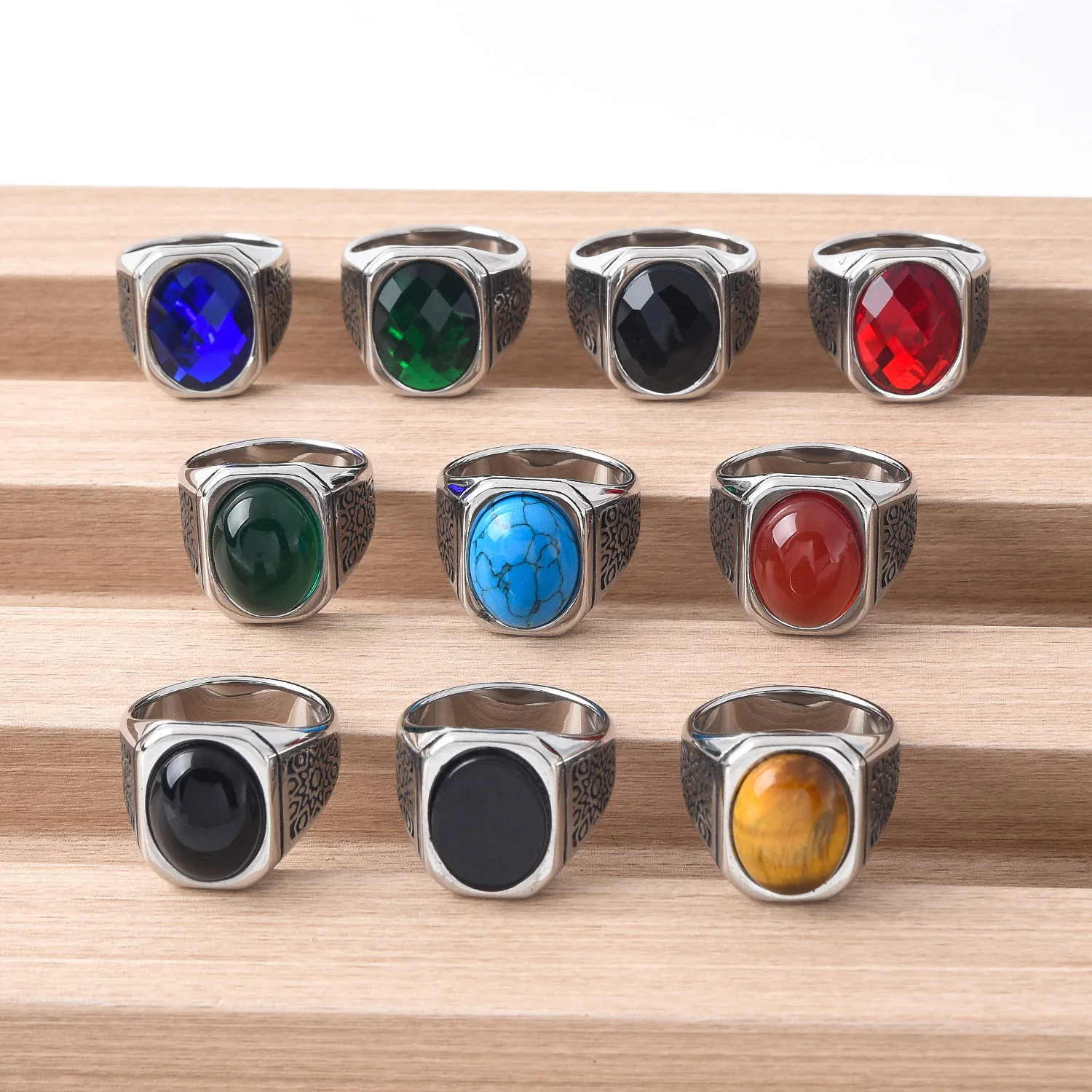 R3174 Men's/Women 316LStainless Steel  Onyx Gem Style Rings Classic Fashion Trend Titanium steel ring Jewelry - Image 5