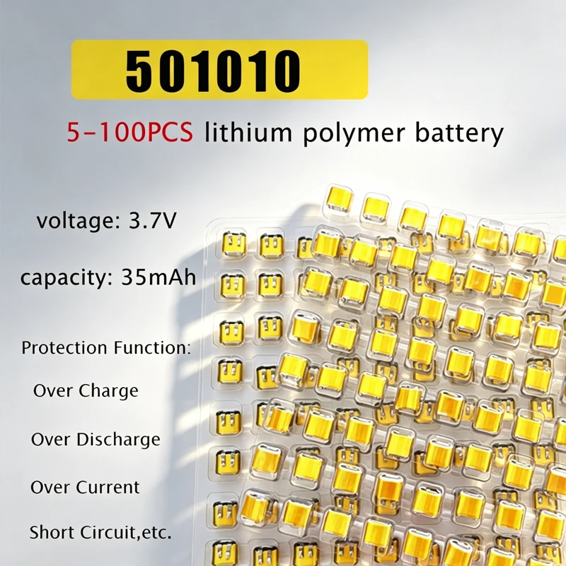 501010 Akku 3,7 V 35 mAh Lipo wiederaufladbare Polymer-Lithium-Batterien für Bluetooth-Headset, LED-Leuchten, MP3/MP4, GPS, elektrisches Spielzeug