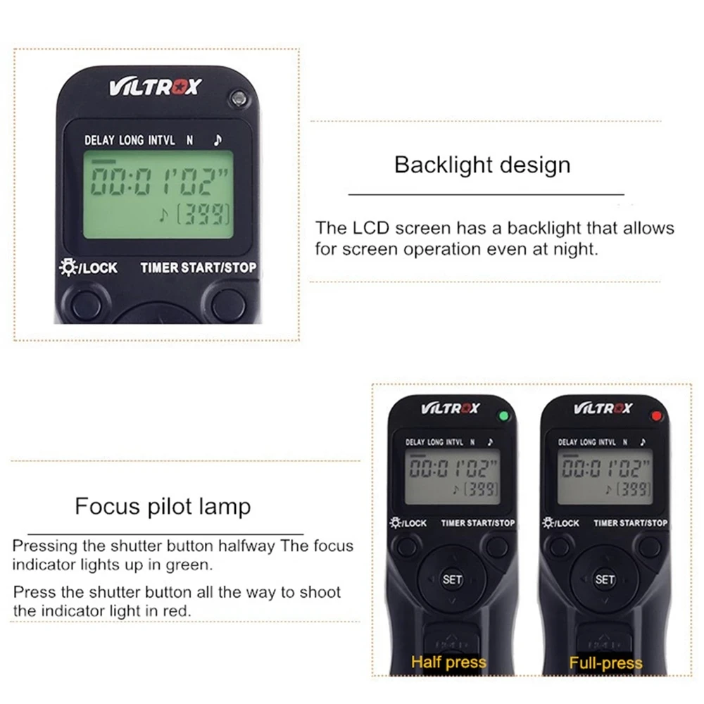 Viltrox JY-710 LCD 2.4G Wireless Timer Remote Control Shutter Release for Canon Nikon Sony Olympus Panasonic DSLR Camera