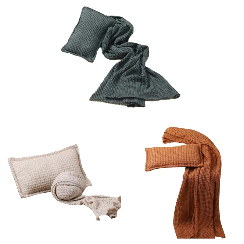 

Stylish Newborn Photography Accessories Cotton Wrap Blanket and Head Cushion Matching Pillow Breathable Wrap Drop shipping