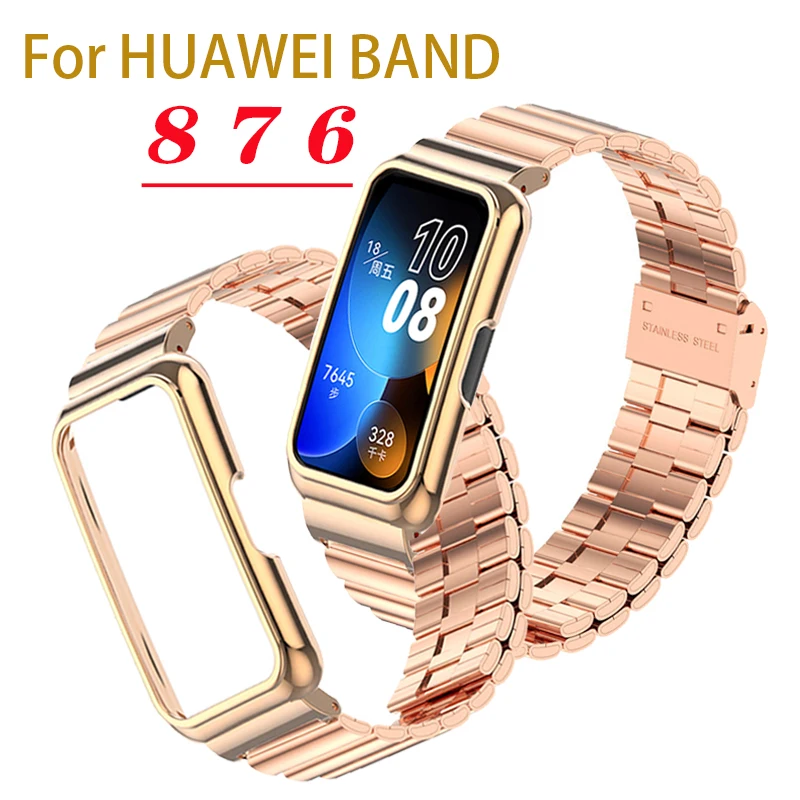 For Huawei Band 9 8 Metal Strap Case Protector for huawei band 7 6 Stainless Steel Watchband Honor band 7 6 Bracelet Cover Shell