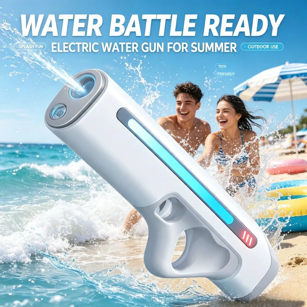 Pulse Electric Water Gun Toy with LED Light Fully Automatic Continuous Summer Outdoor Shooting Water Games Party Toy for Adult