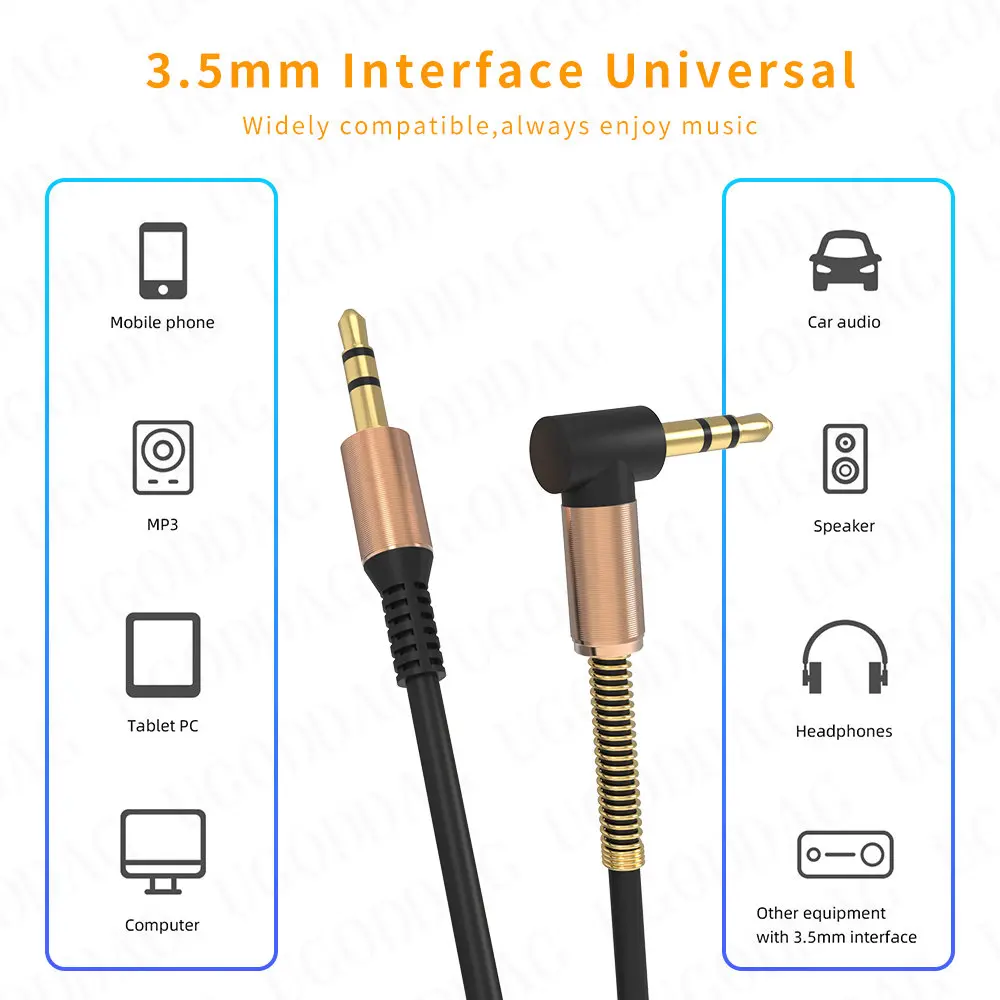 Car Aux Cord 1m Nylon Jack Audio Cable 3.5 mm To 3.5mm Aux Cable Male To Male Cloth Audio Aux Cable Gold Plug for Iphone Speaker