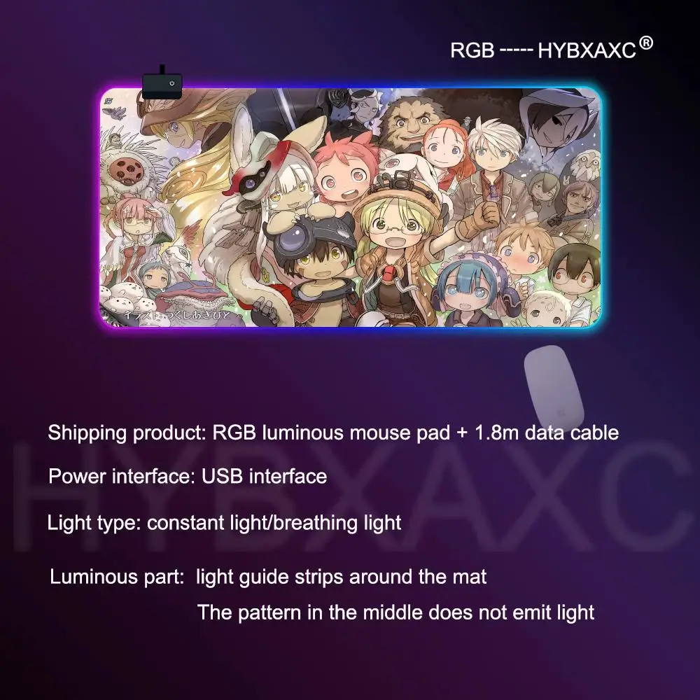 

Made in Abyss anime Mouse Pad RGB Gaming Mouse Pad Desk Mat HD Gamer Large LED Light XXL MousePads PC Computer Carpet