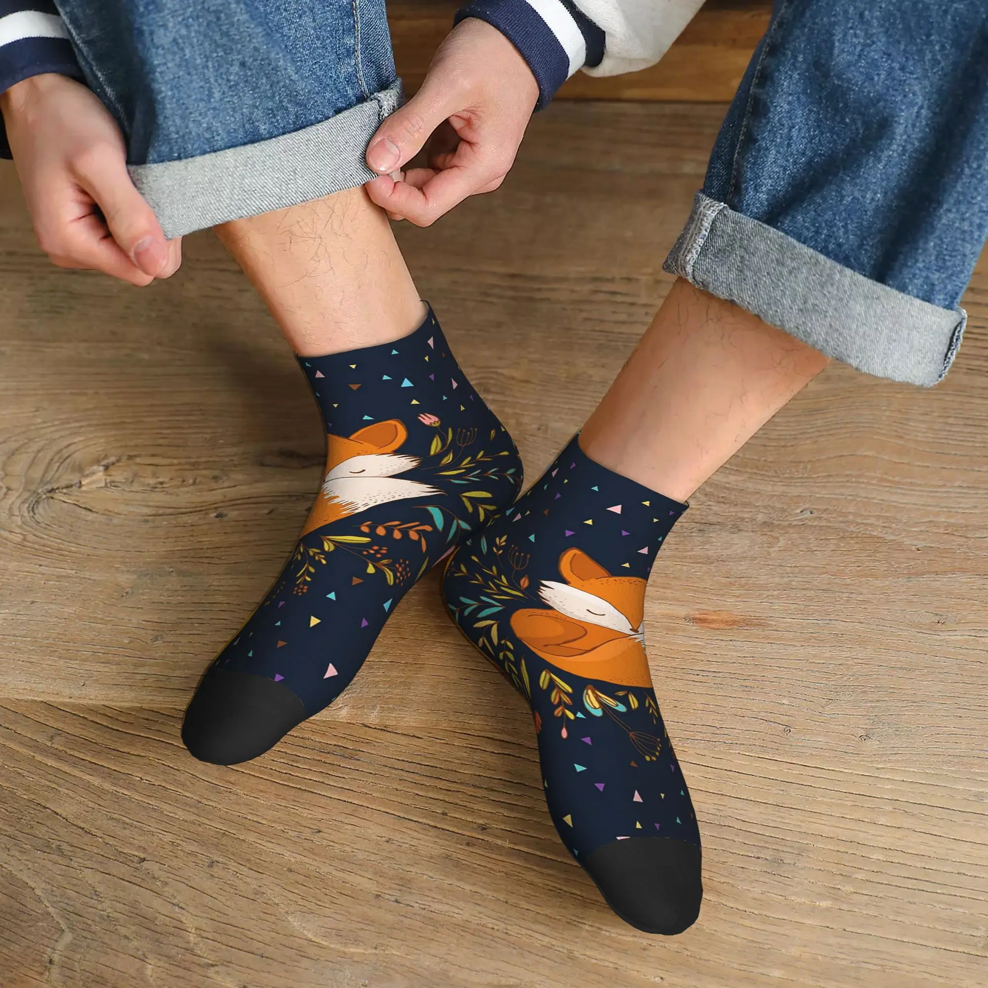 

Всесезонные милые носки с лисой и цветами и треугольниками, спортивные носки в стиле Харадзюку, мягкие забавные чулки для мужчин и женщин, подарки