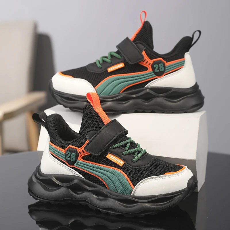 

Трендовые детские кроссовки для бега, теннисная спортивная обувь с дышащей сеткой для мальчиков, легкие повседневные кроссовки, детские кроссовки, прогулочная обувь