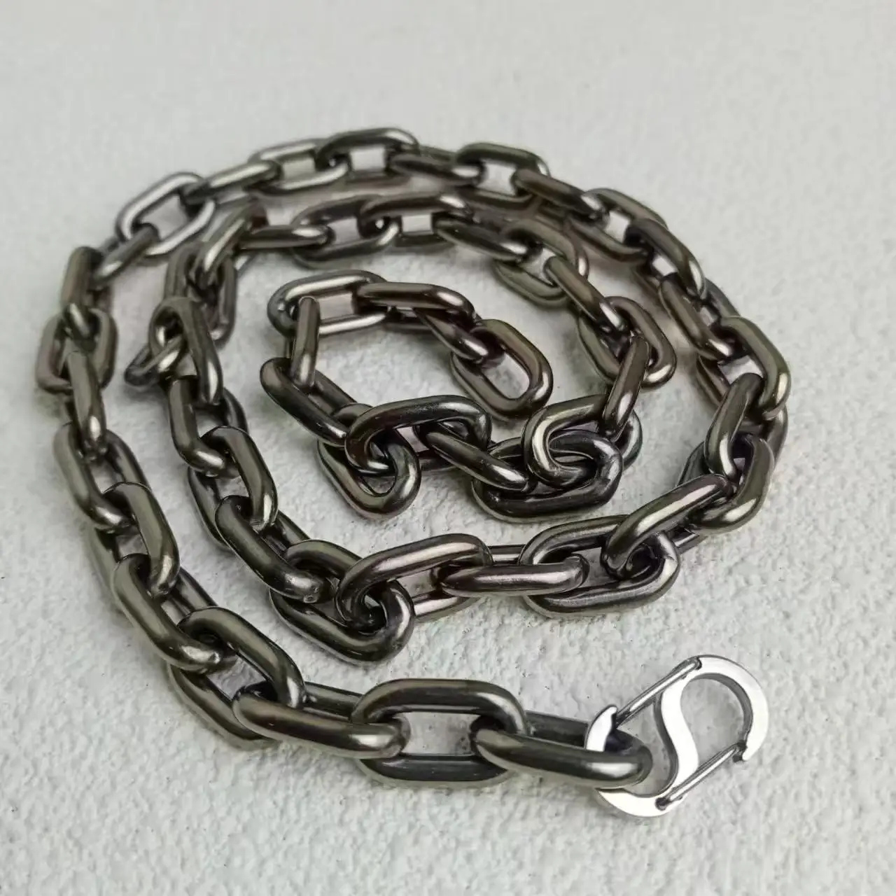 9.5MM Pure Titanium Short Curb Chain - Double Lobster Clasp for Wallet Connector Men Women
