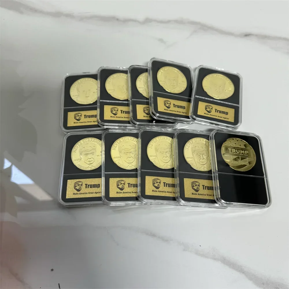 

10pcs Donald Trumb Shooting 2024 Gold Plated Coins Includes anti-counter Silver commemorative Coin badge in case